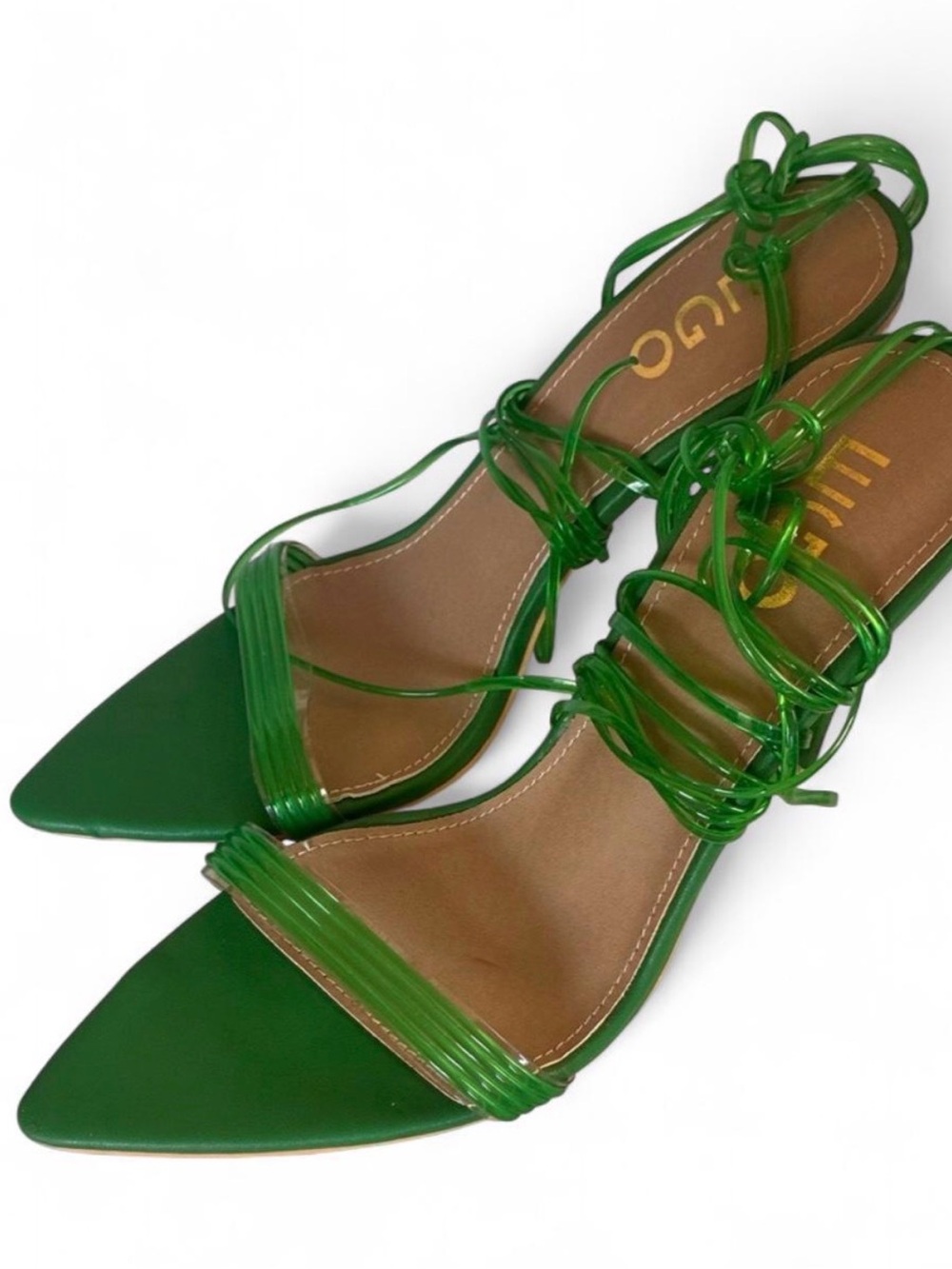 EGO Green Strappy Pointed-Toe Heels Size 10 UK 8
